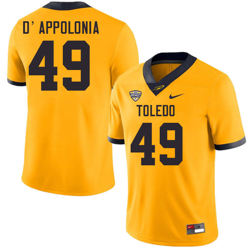 Toledo Rockets #49 Chris D'Appolonia College Football Jerseys Stitched Sale-Gold